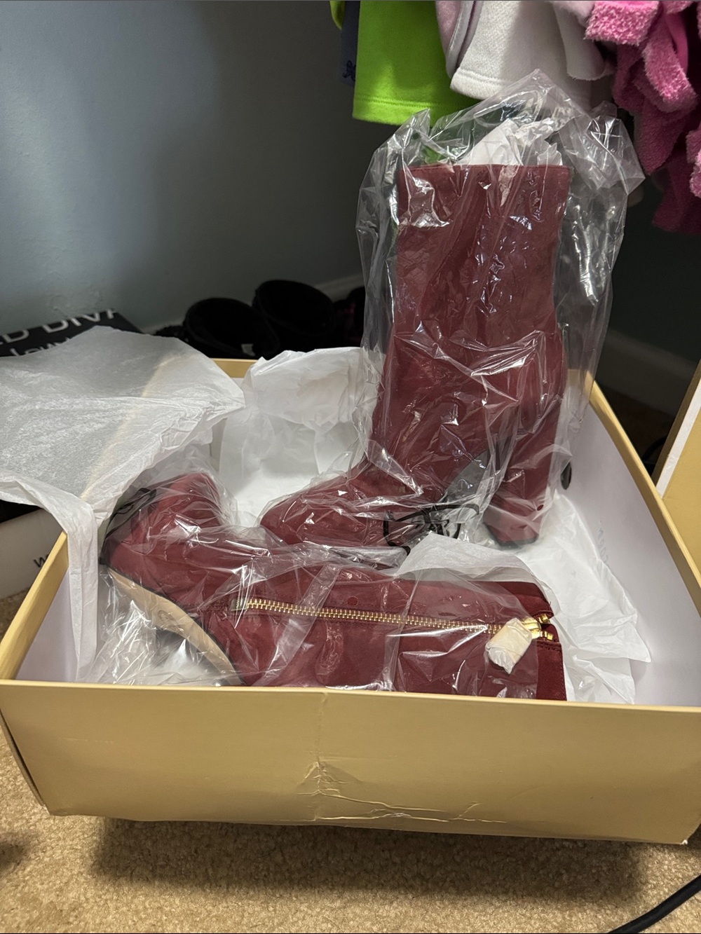 Michael Kors Burgundy Suede Zip-Detail Ankle Boots